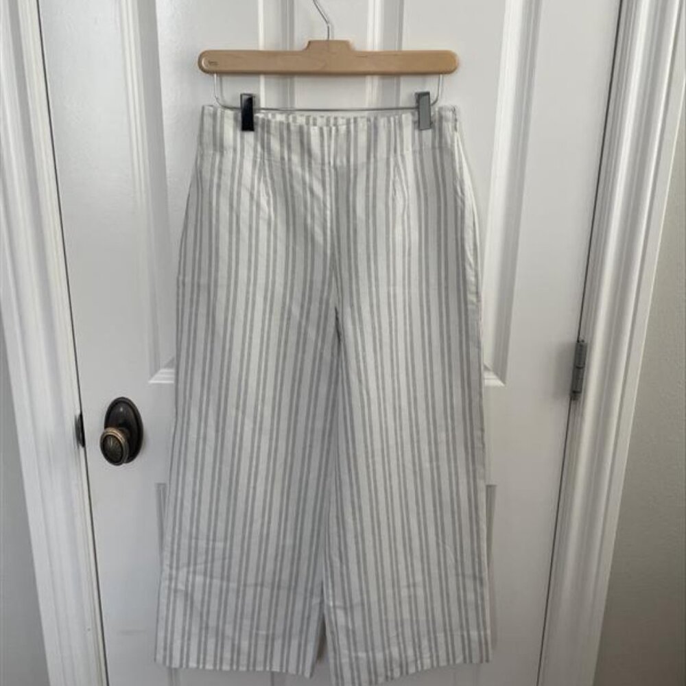 Rebecca Taylor Striped Wide-Leg Crop Pants – Size 4 – Ivory/Gray